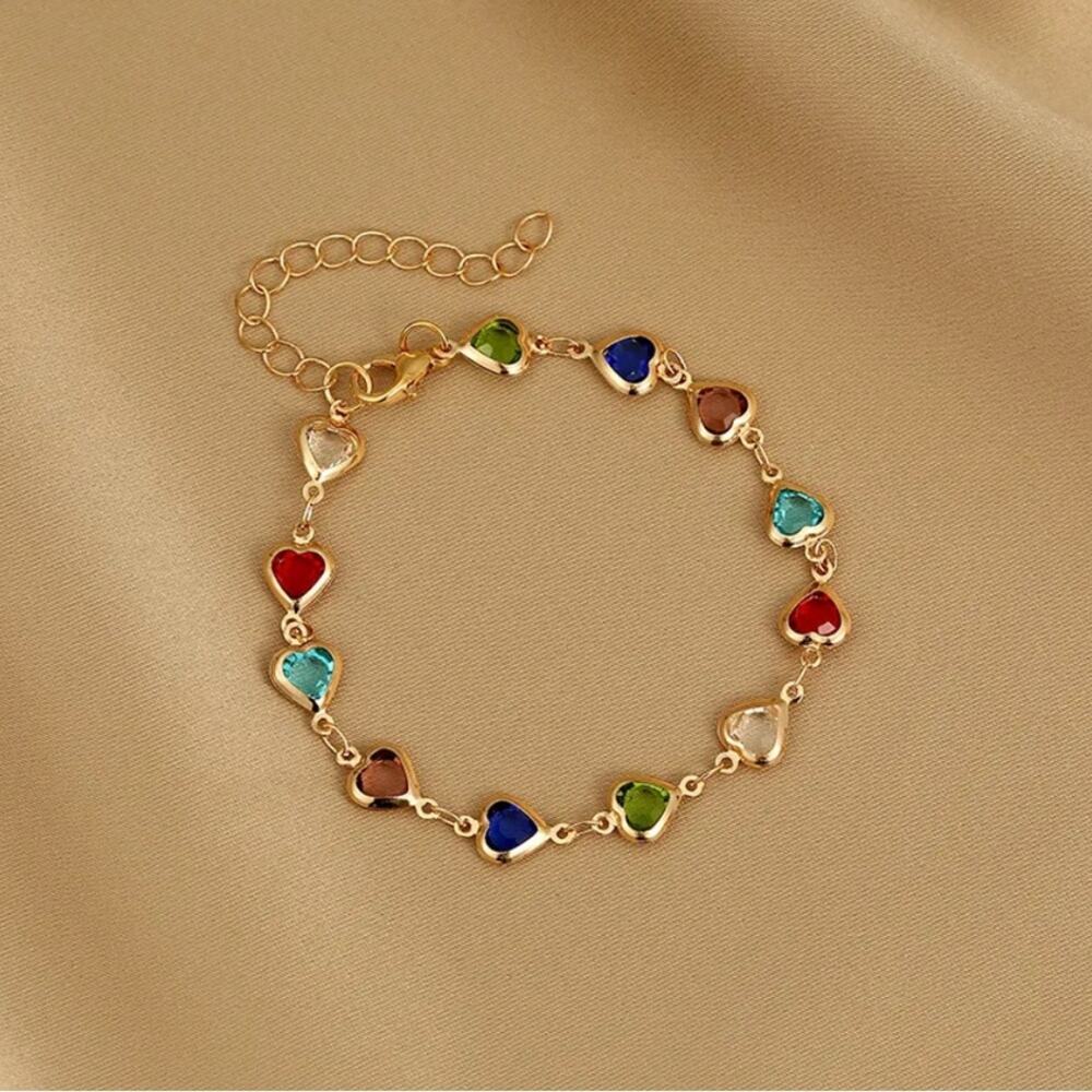 Colorful Heart Crystal Charm Bracelet